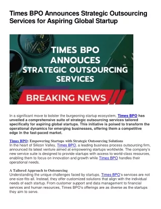 Times BPO Announces Strategic Outsourcing Services for Aspiring Global Startup