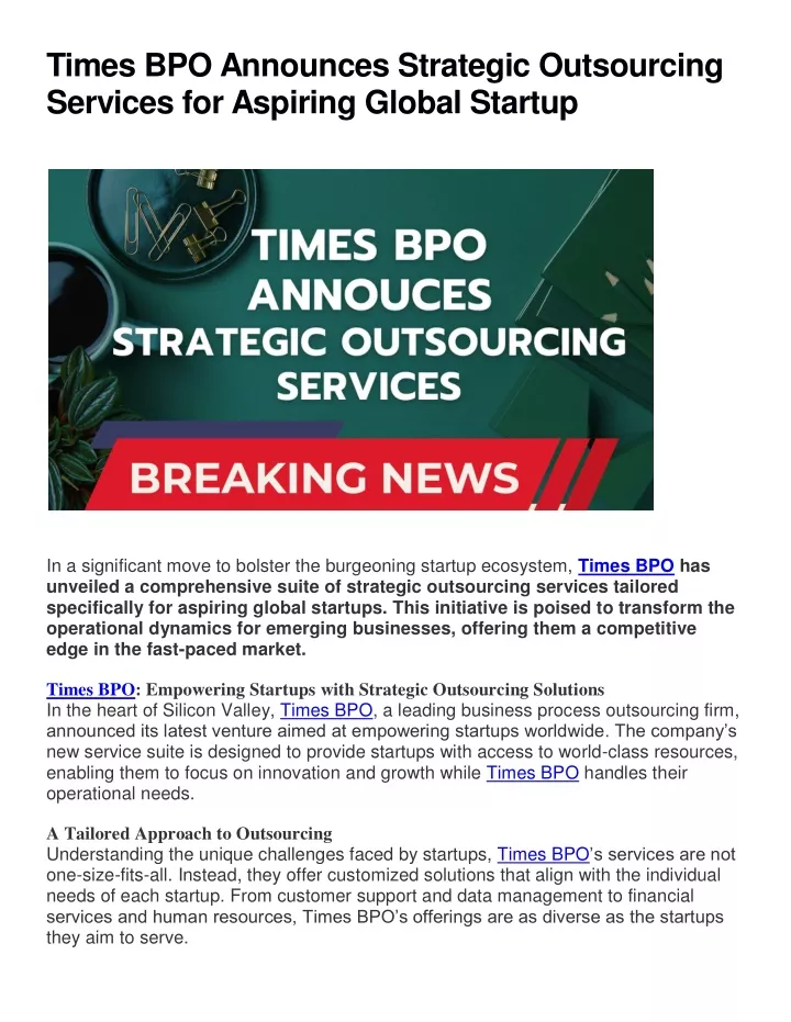 times bpo announces strategic outsourcing