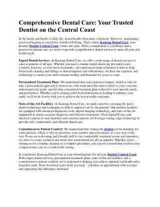 Dentist Central Coast - Kariong Dental Care
