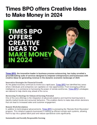Times BPO offers Creative Ideas to Make Money in 2024