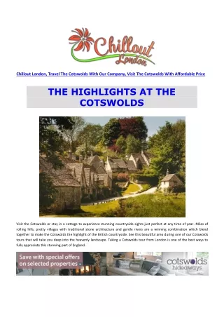 Chillout London, travel The Cotswolds with our company, visit the cotswolds with affordable price