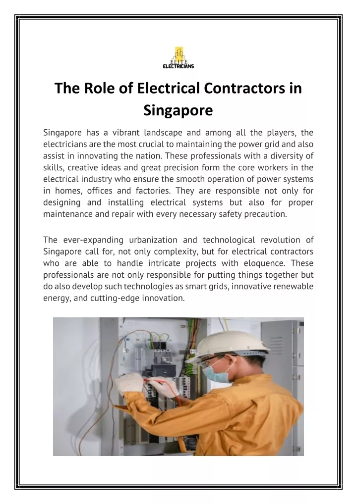 the role of electrical contractors in singapore