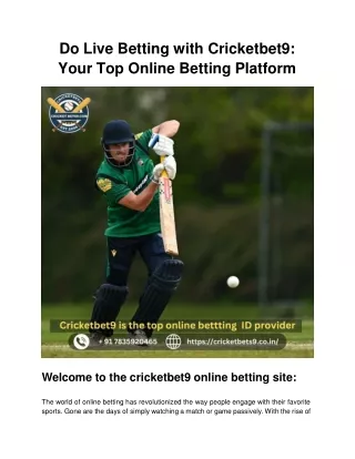 Cricketbet9: for online betting on Sports Games choose cricbet99