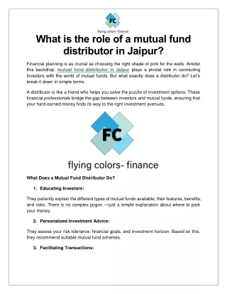 what is the role of a mutual fund distributor