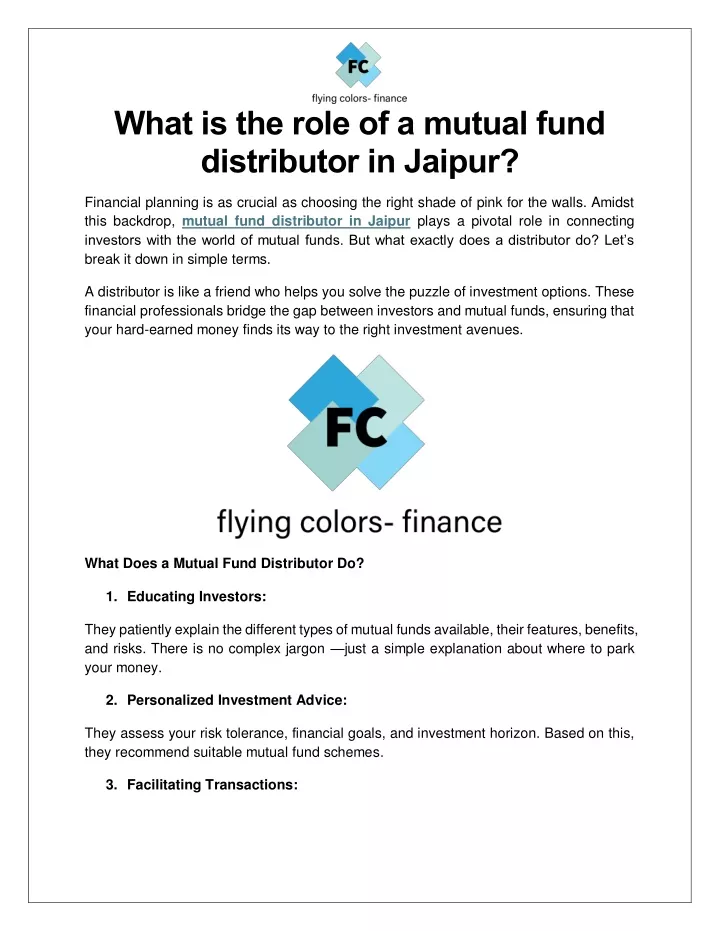 what is the role of a mutual fund distributor