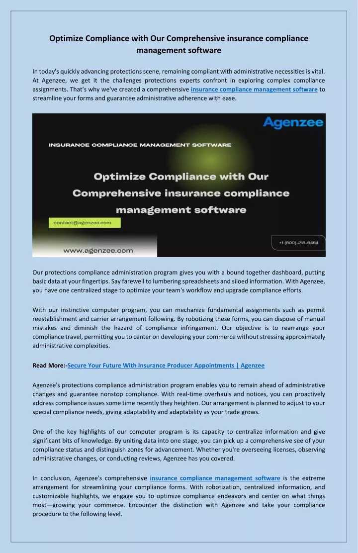 optimize compliance with our comprehensive