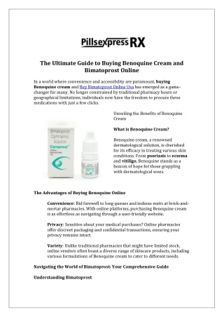 The Ultimate Guide to Buying Benoquine Cream and Bimatoprost Online