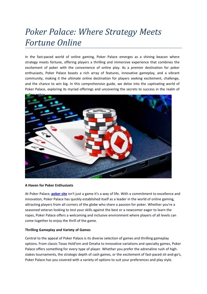 poker palace where strategy meets fortune online