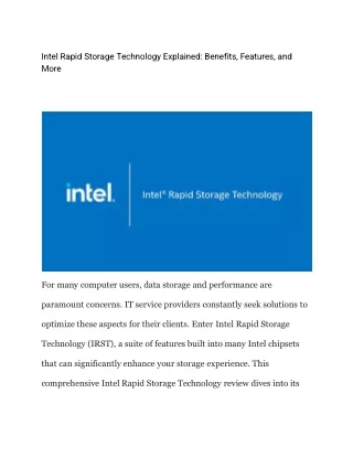 intel rapid storage technology explained benefits