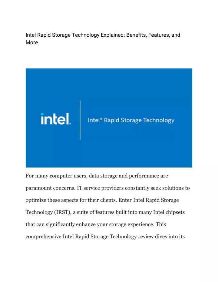 intel rapid storage technology explained benefits