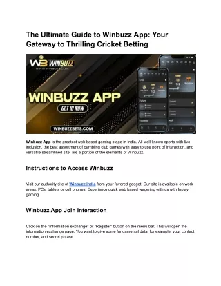 The Ultimate Guide to Winbuzz App_ Your Gateway to Thrilling Cricket Betting