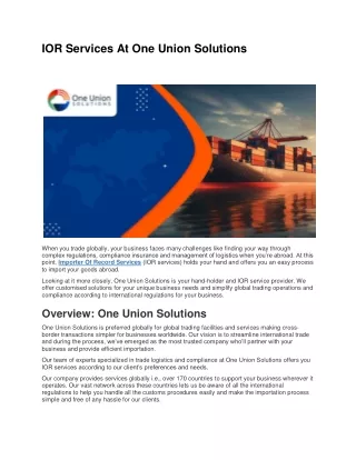 IOR Services At One Union Solutions