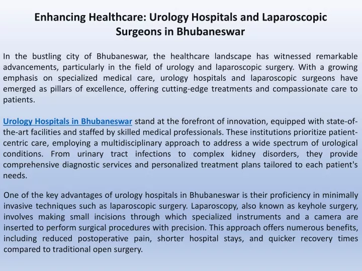 enhancing healthcare urology hospitals