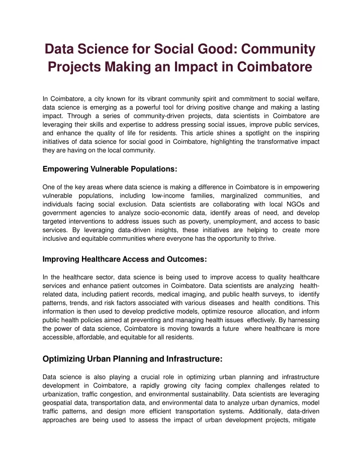data science for social good community projects making an impact in coimbatore