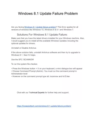 Windows 8.1 Update Failure Problem