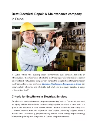 Best Electrical Repair & Maintenance company in Dubai