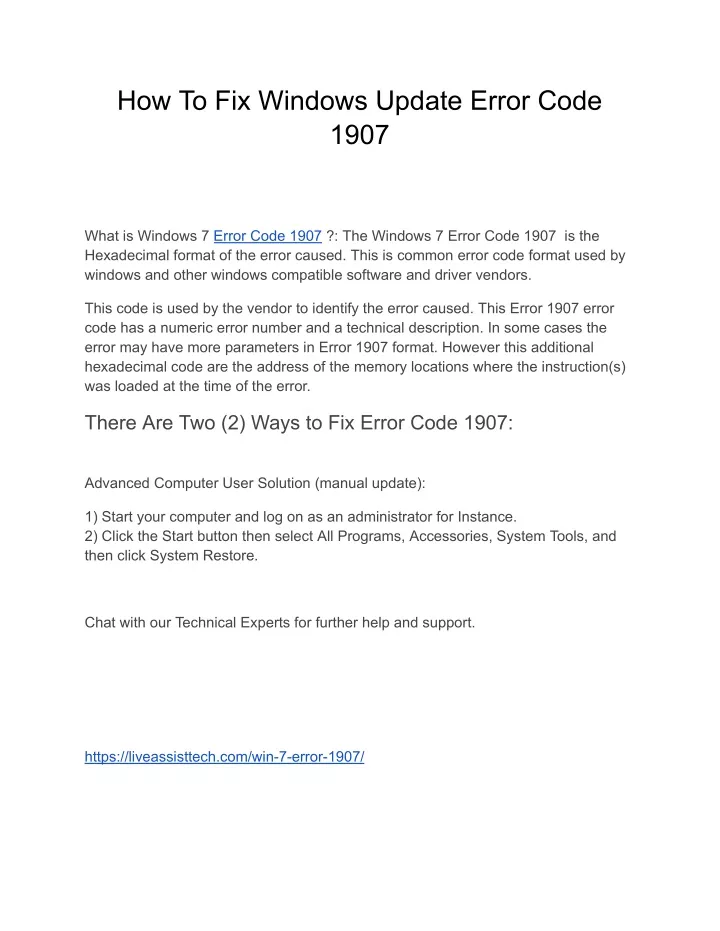 how to fix windows update error code 1907