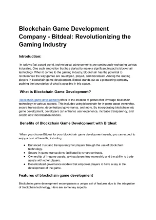 Blockchain Game Development Company - Bitdeal_ Revolutionizing the Gaming Industry