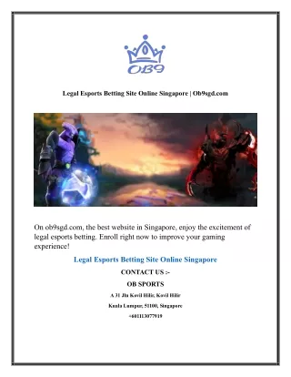 Legal Esports Betting Site Online Singapore Ob9sgd