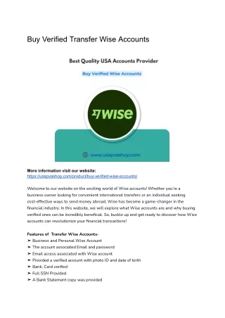 Buy Verified TransferWise Accounts (Wise) & 100% USA, UK, CA Business