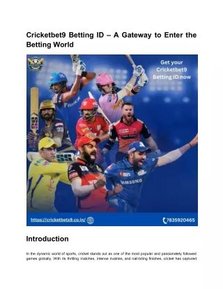 Cricketbet9 Betting ID – A Gateway to Enter the Betting World