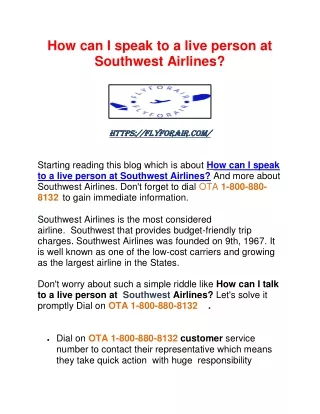 How can I speak to a live person at Southwest Airlines