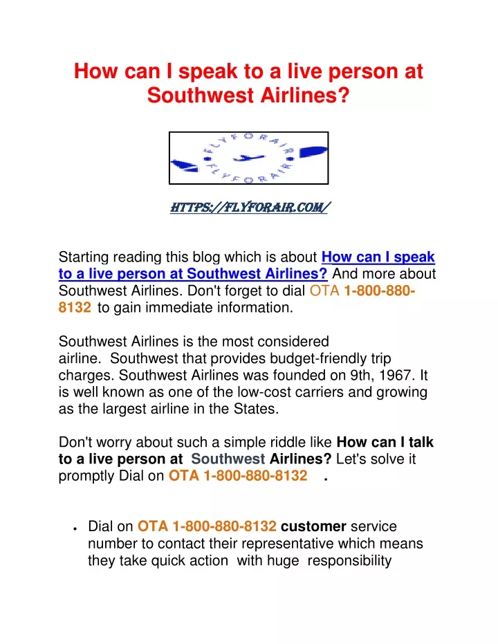 how can i speak to a live person at southwest