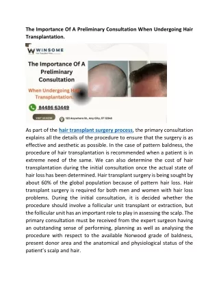 The Importance Of A Preliminary Consultation When Undergoing Hair Transplantation