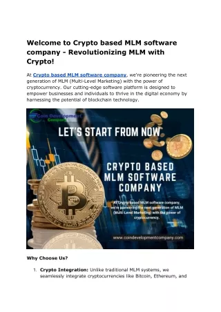 Welcome to Crypto based MLM software company - Revolutionizing MLM with Crypto