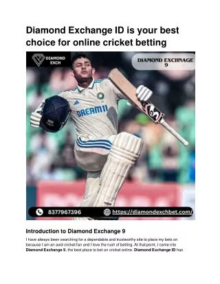 Diamond Exchange ID is your best choice for online cricket betting