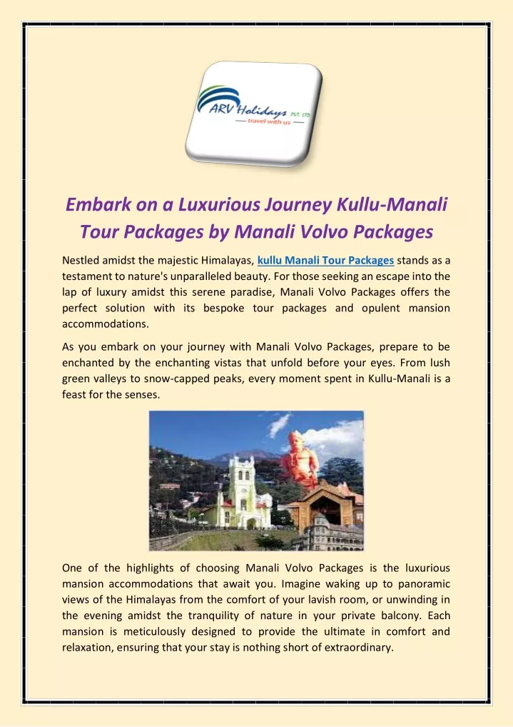 embark on a luxurious journey kullu manali tour