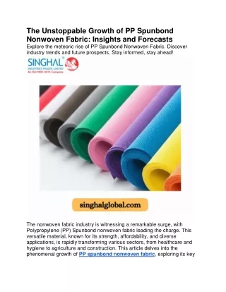 The Unstoppable Growth of PP Spunbond Nonwoven Fabric- Insights and Forecasts