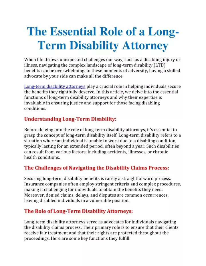 the essential role of a long term disability