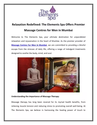 Relaxation Redefined The Elements Spa Offers Premier Massage Centres for Men in Mumbai