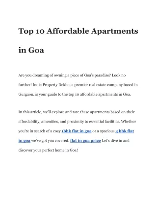 Top 10 Affordable Apartments in Goa