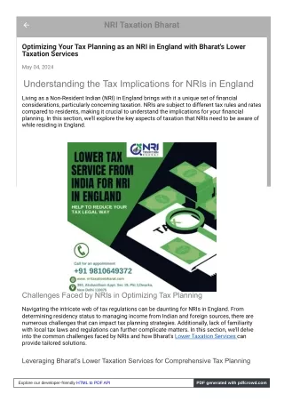 Stay Ahead in NRI Taxation in England with Bharat's Lower Tax Service