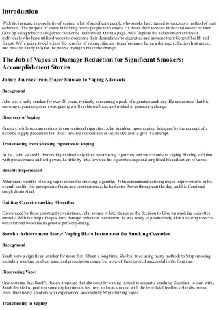 The Position of Vapes in Hurt Reduction for Major People who smoke: Accomplishme