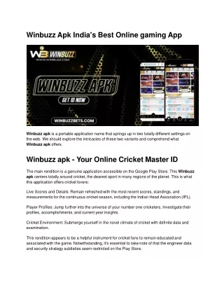 Winbuzz Apk India's Best Online gaming App