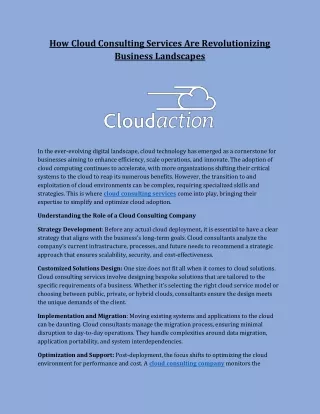 How Cloud Consulting Services Are Revolutionizing Business Landscapes