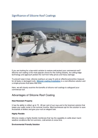 Significance of Silicone Roof Coatings