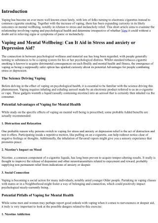 Vaping and Mental Health and fitness: Can It Support in Panic or Despair Aid?