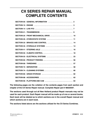 New Holland CX720 Combine Service Repair Manual Instant Download
