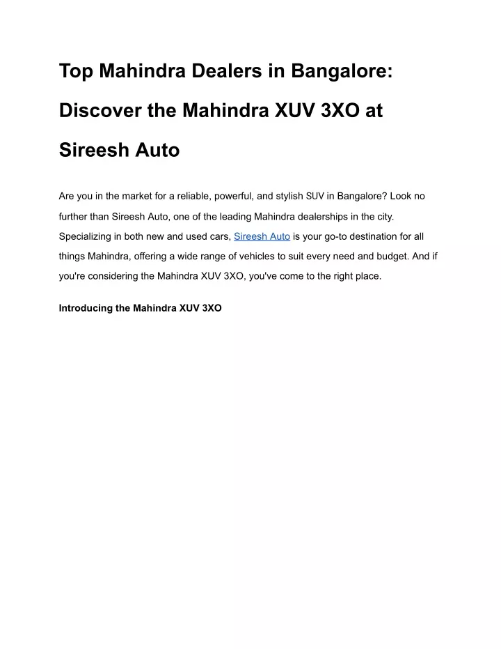 top mahindra dealers in bangalore