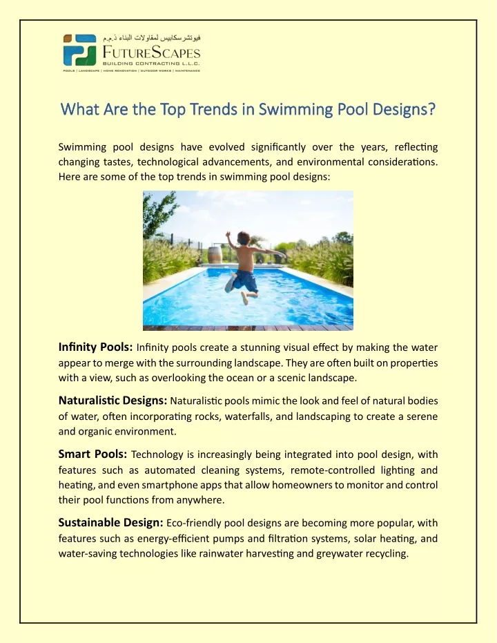 what are the top trends in swimming pool designs