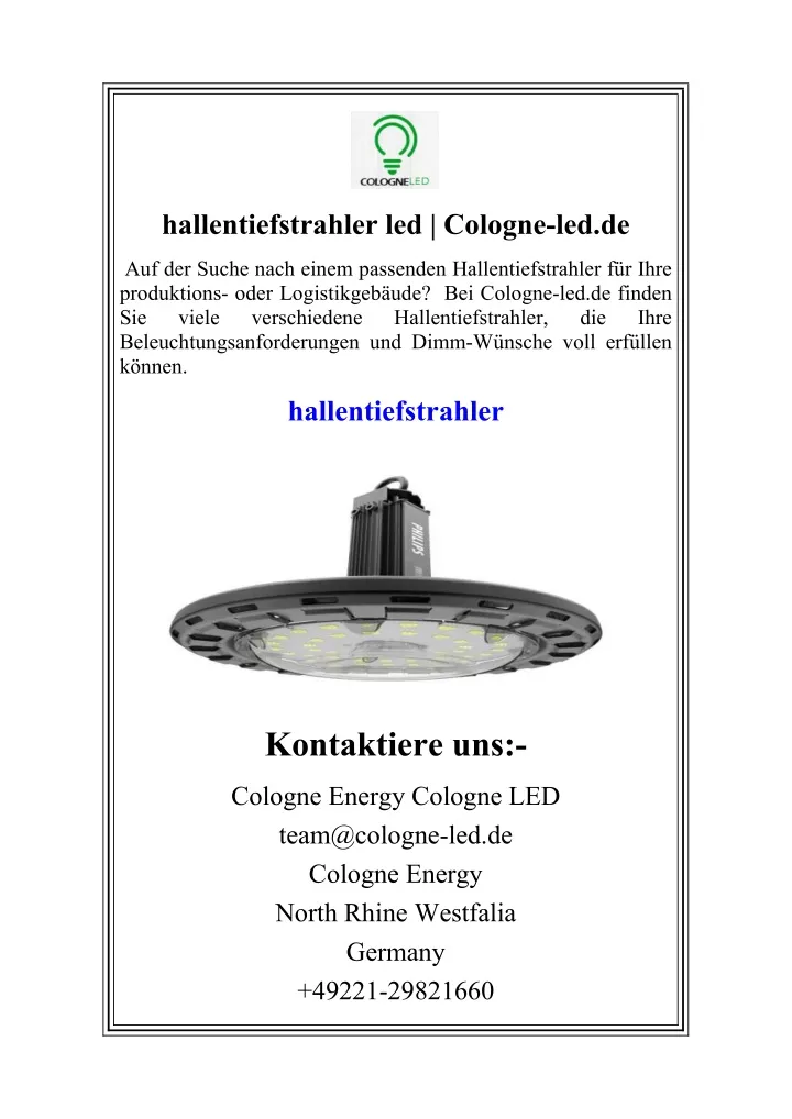 hallentiefstrahler led cologne led de