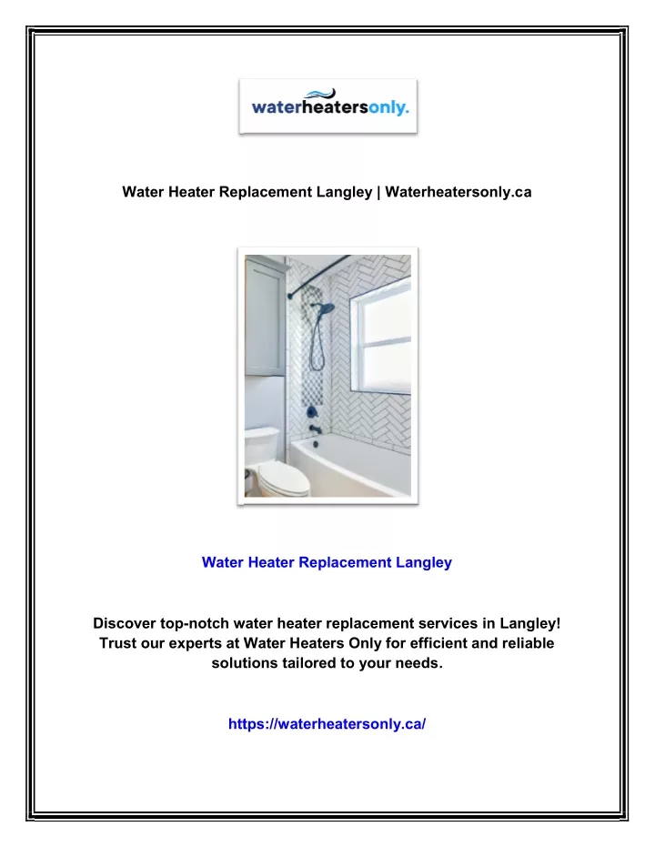 water heater replacement langley waterheatersonly