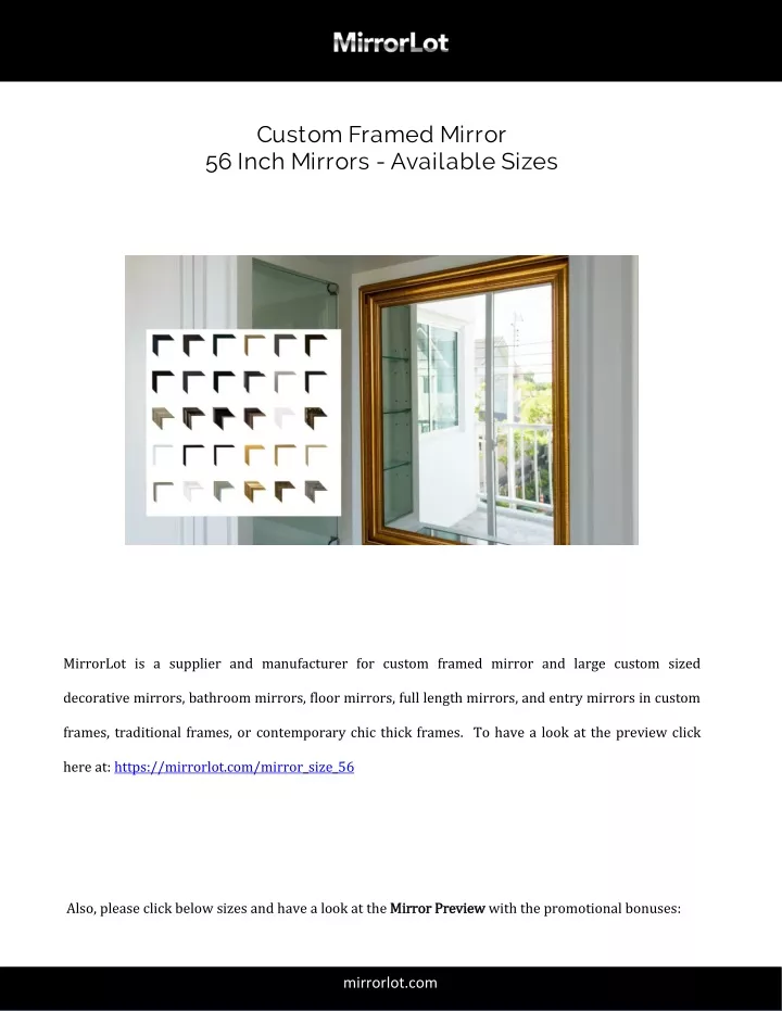 custom framed mirror 56 inch mirrors available