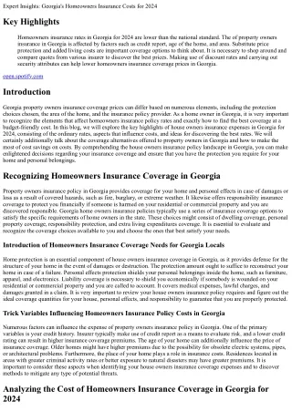 Georgia Homeowners Insurance Coverage Expenses Demystified for 2024