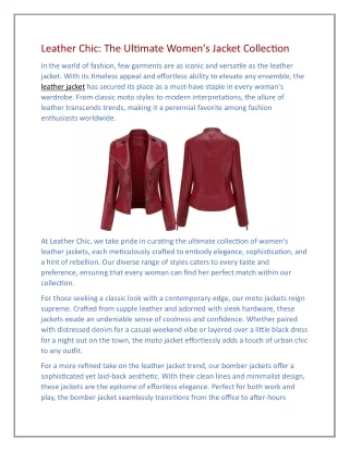 Leather Chic: The Ultimate Women's Jacket Collection