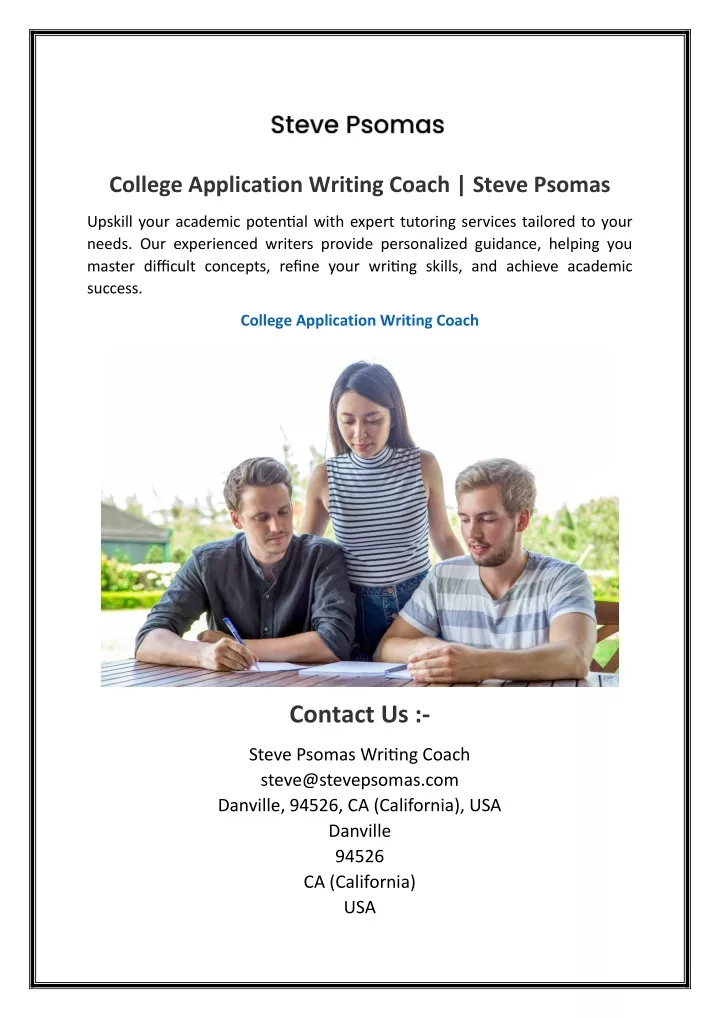 college application writing coach steve psomas